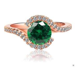 Green round ring - rose gold plated - CZs - size 7.